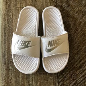 White Nike Slides